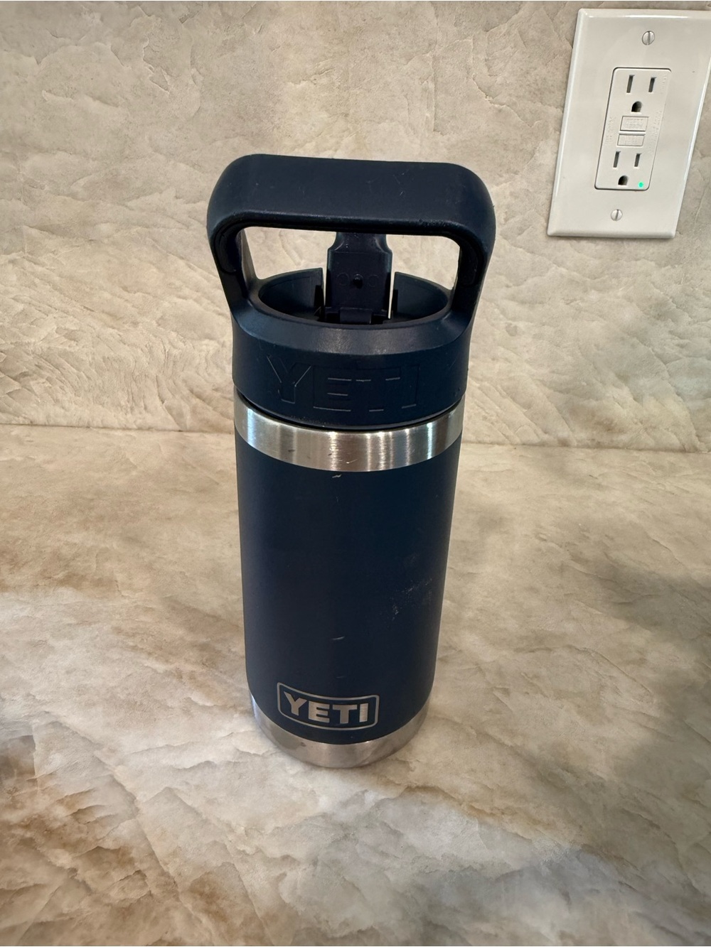 YETI Rambler Jr 12 oz Kids Water Bottle Navy Blue Straw Cap